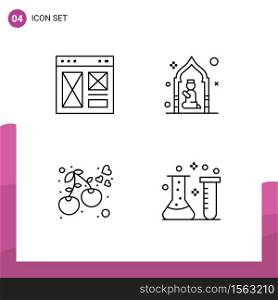 Group of 4 Filledline Flat Colors Signs and Symbols for browser, eid, page, masjid, berry Editable Vector Design Elements