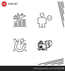 Group of 4 Filledline Flat Colors Signs and Symbols for business, electricity, graph, body, power Editable Vector Design Elements