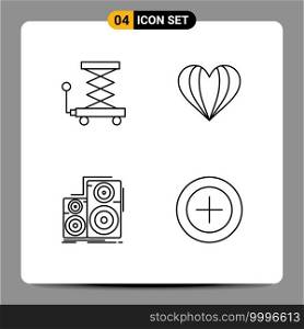 Group of 4 Filledline Flat Colors Signs and Symbols for car, hifi, scissor, love, speaker Editable Vector Design Elements