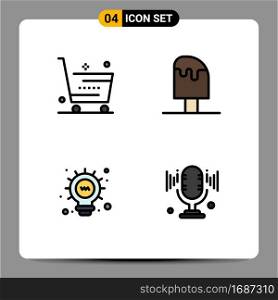 Group of 4 Filledline Flat Colors Signs and Symbols for cart, ice, shop, cool, light Editable Vector Design Elements