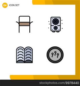 Group of 4 Filledline Flat Colors Signs and Symbols for chair, education, home appliances, music, biochemistry Editable Vector Design Elements