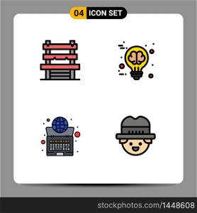 Group of 4 Filledline Flat Colors Signs and Symbols for chair, globe, waiting, idea, system Editable Vector Design Elements