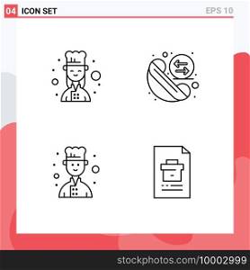 Group of 4 Filledline Flat Colors Signs and Symbols for chef, chef, female cook, phone, business Editable Vector Design Elements
