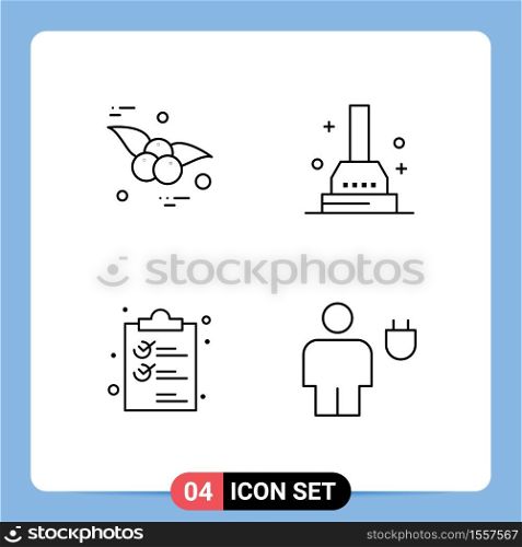 Group of 4 Filledline Flat Colors Signs and Symbols for cherry, list, bath, clip, avatar Editable Vector Design Elements
