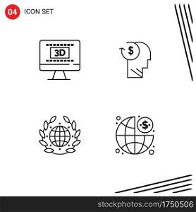 Group of 4 Filledline Flat Colors Signs and Symbols for cinema, business, online, costs, green Editable Vector Design Elements
