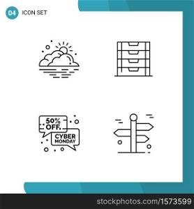 Group of 4 Filledline Flat Colors Signs and Symbols for cloud, discount, sun, drawer, message Editable Vector Design Elements