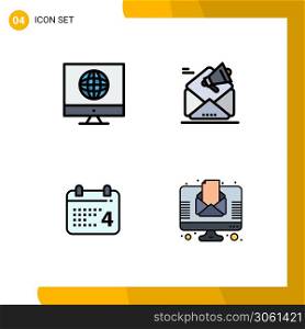 Group of 4 Filledline Flat Colors Signs and Symbols for communication, calender, web, email, date Editable Vector Design Elements