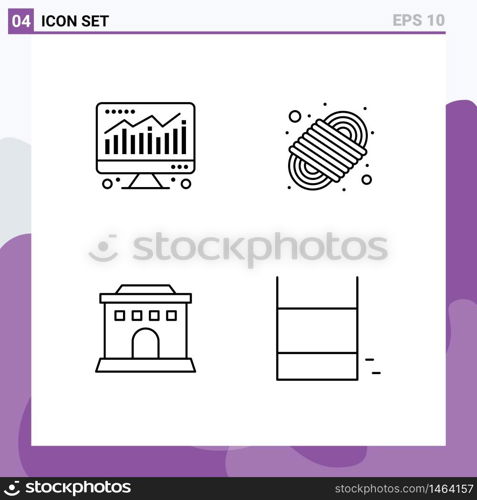 Group of 4 Filledline Flat Colors Signs and Symbols for computer, home, camping rope, rope, play Editable Vector Design Elements