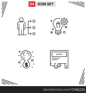 Group of 4 Filledline Flat Colors Signs and Symbols for connect, setting, user, idea, development Editable Vector Design Elements