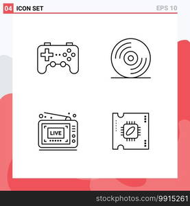 Group of 4 Filledline Flat Colors Signs and Symbols for controller, show, joystick, music, cpu Editable Vector Design Elements