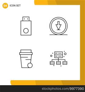 Group of 4 Filledline Flat Colors Signs and Symbols for devices, pointer, products, direction, soup Editable Vector Design Elements