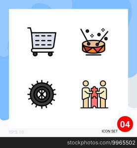 Group of 4 Filledline Flat Colors Signs and Symbols for ecommerce, wheel, drum, party, business Editable Vector Design Elements