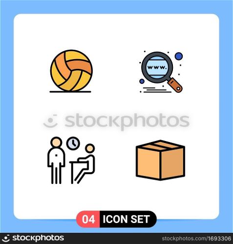 Group of 4 Filledline Flat Colors Signs and Symbols for football, interview, sport, global, meeting Editable Vector Design Elements