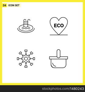 Group of 4 Filledline Flat Colors Signs and Symbols for hotel, cogwheel, service, love, network Editable Vector Design Elements