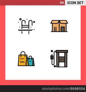 Group of 4 Filledline Flat Colors Signs and Symbols for ladder, advertising, swimming, market, purse Editable Vector Design Elements