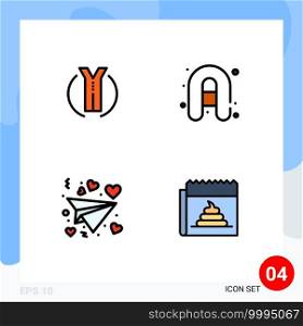 Group of 4 Filledline Flat Colors Signs and Symbols for road, valentine, location, travel, fake Editable Vector Design Elements