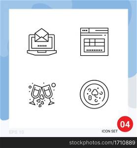 Group of 4 Filledline Flat Colors Signs and Symbols for server, glass, open, web, party Editable Vector Design Elements