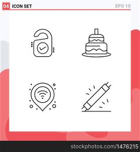 Group of 4 Filledline Flat Colors Signs and Symbols for tag, map, sign, day, signal Editable Vector Design Elements