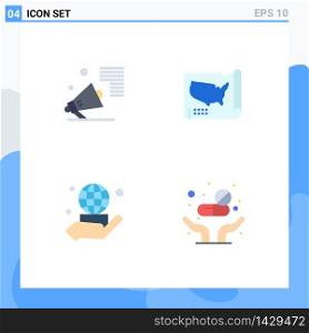 Group of 4 Flat Icons Signs and Symbols for advertising, hand, speaker, states, business Editable Vector Design Elements