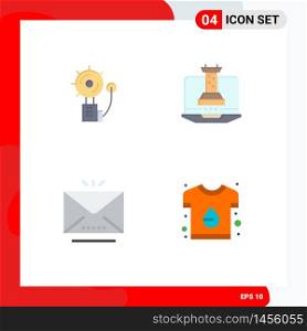 Group of 4 Flat Icons Signs and Symbols for alarm, email, fire, strategy, mail Editable Vector Design Elements