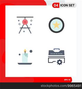 Group of 4 Flat Icons Signs and Symbols for architecture, light, drafting, star, set Editable Vector Design Elements