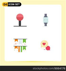 Group of 4 Flat Icons Signs and Symbols for baby, festival, rattle, watch, paper Editable Vector Design Elements