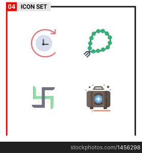 Group of 4 Flat Icons Signs and Symbols for backup, pray, tasbih, muslim, aid Editable Vector Design Elements