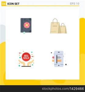 Group of 4 Flat Icons Signs and Symbols for book, grand sale, spring, shopping, sign Editable Vector Design Elements