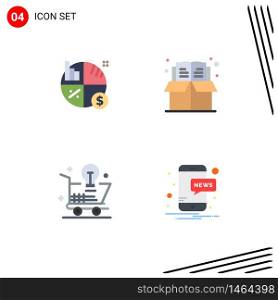 Group of 4 Flat Icons Signs and Symbols for business, shopping, graph, education, idea Editable Vector Design Elements