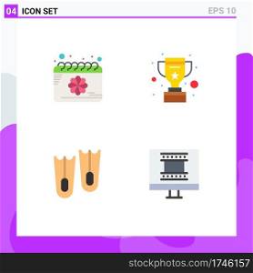 Group of 4 Flat Icons Signs and Symbols for calendar, flippers, spring, win, digital photo frame Editable Vector Design Elements