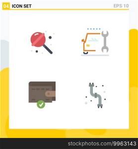 Group of 4 Flat Icons Signs and Symbols for candy, money, sweets, repair, mechanical Editable Vector Design Elements