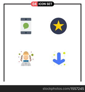 Group of 4 Flat Icons Signs and Symbols for cellphone, joker, message, multimedia, hat Editable Vector Design Elements