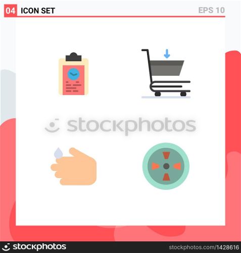 Group of 4 Flat Icons Signs and Symbols for clipboard, hand, progress, commerce, wash Editable Vector Design Elements