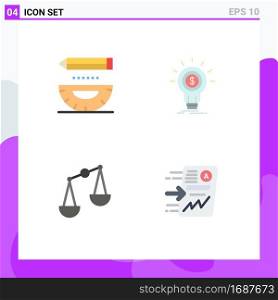 Group of 4 Flat Icons Signs and Symbols for coding, startup, development, financial, justice Editable Vector Design Elements