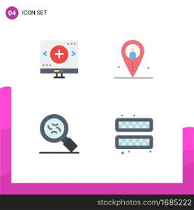 Group of 4 Flat Icons Signs and Symbols for computer, outsource, magnifier, job, germs Editable Vector Design Elements