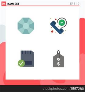 Group of 4 Flat Icons Signs and Symbols for diamond, computers, call, summary, devices Editable Vector Design Elements