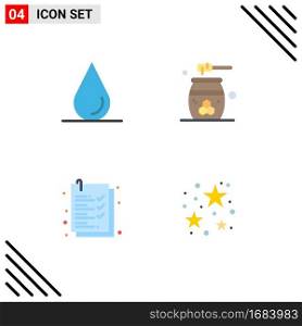 Group of 4 Flat Icons Signs and Symbols for drop, list, cosmetics, relaxation, party Editable Vector Design Elements