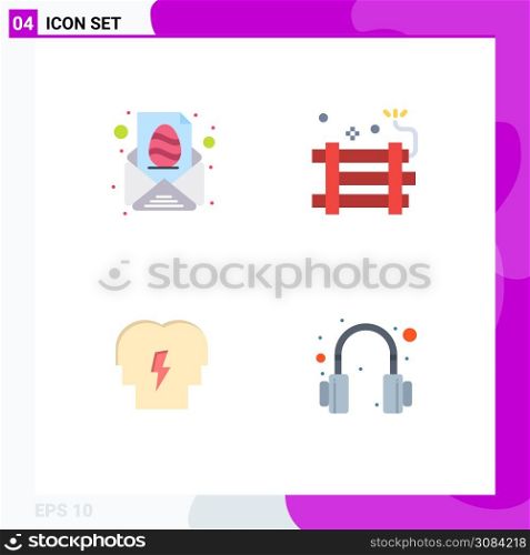 Group of 4 Flat Icons Signs and Symbols for easter, party bomb, message, dynamite, in Editable Vector Design Elements