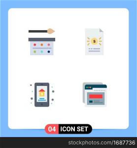 Group of 4 Flat Icons Signs and Symbols for eye makeup, finance, eye shadow, document, auction Editable Vector Design Elements