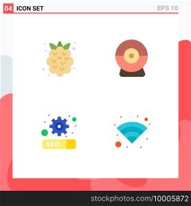 Group of 4 Flat Icons Signs and Symbols for food, setting, strawberry, security, wifi Editable Vector Design Elements