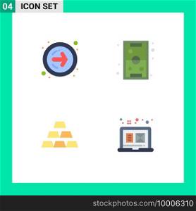 Group of 4 Flat Icons Signs and Symbols for forward arrow, gold, fun, play, stack Editable Vector Design Elements