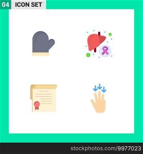 Group of 4 Flat Icons Signs and Symbols for glouve, sick, kitchen, disease, achievement Editable Vector Design Elements