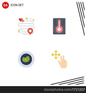Group of 4 Flat Icons Signs and Symbols for heart, finger, temperature, eco, hold Editable Vector Design Elements