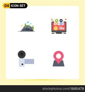 Group of 4 Flat Icons Signs and Symbols for hill, learning, mountain, e, camcorder Editable Vector Design Elements