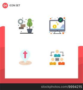 Group of 4 Flat Icons Signs and Symbols for home, map, computer, monitor, pin Editable Vector Design Elements