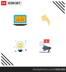 Group of 4 Flat Icons Signs and Symbols for laptop, web, monitoring, left, bulb Editable Vector Design Elements