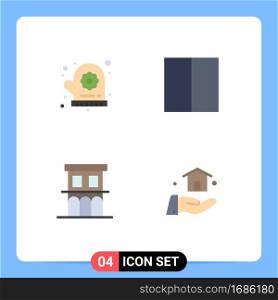 Group of 4 Flat Icons Signs and Symbols for oven mitt, house, grid, workspace, residence Editable Vector Design Elements