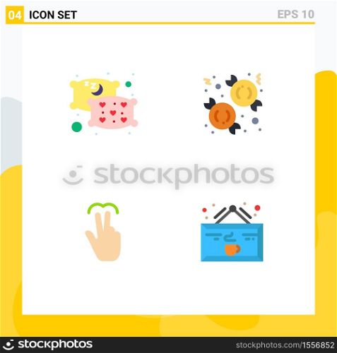 Group of 4 Flat Icons Signs and Symbols for pillow, mobile, candy, sweet, tab Editable Vector Design Elements
