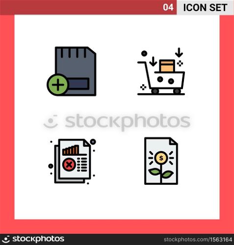 Group of 4 Modern Filledline Flat Colors Set for add, emarketing, devices, email campaign, analysis Editable Vector Design Elements