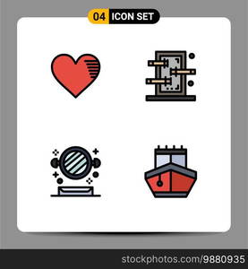 Group of 4 Modern Filledline Flat Colors Set for heart, bathroom, favorite, magic, shelf Editable Vector Design Elements